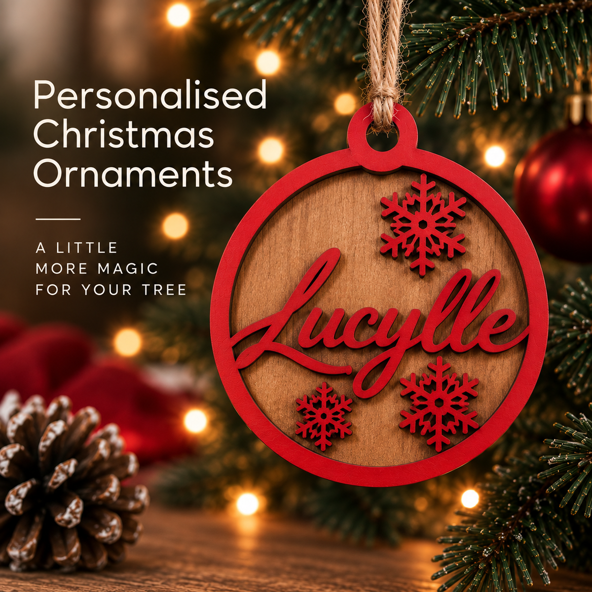 Personalised Wooden Christmas Ornament | Custom Name Bauble