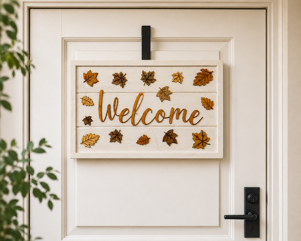 Autumn Welcome Sign, Wooden Fall Door Sign, Rustic Autumn Door Décor, Fall Leaves Front Door Decoration