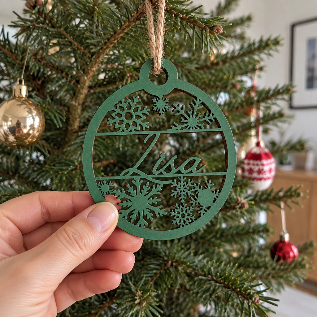 Personalised Wooden Christmas Ornament with Snowflakes