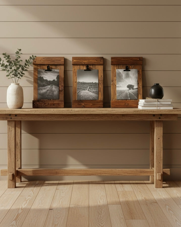 Rustic Wood Clip Photo Frame made from Reclaimed Pallet - Walnut Finish
