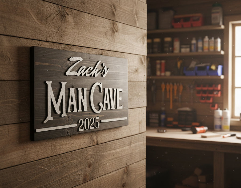 Personalized Man Cave Wood Slat Sign with Name and Year; Father’s Day image 3