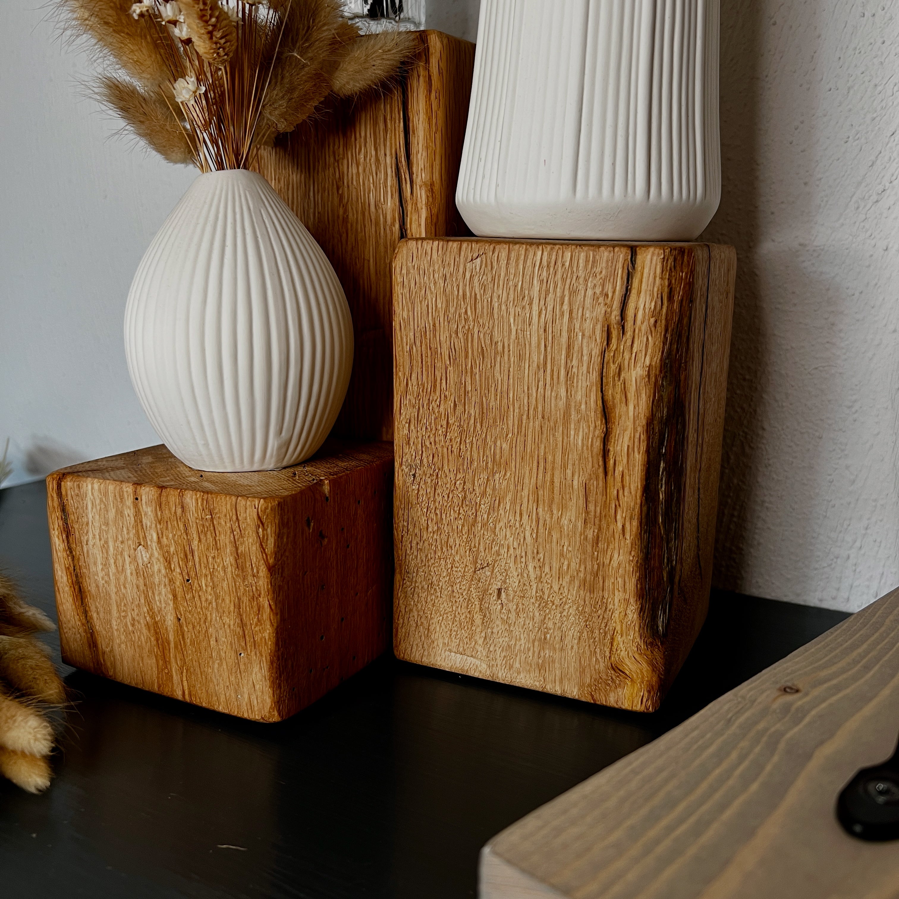 Decorative Oak Wood Blocks – Set of 3 in Natural, Whitewashed or Antique Grey