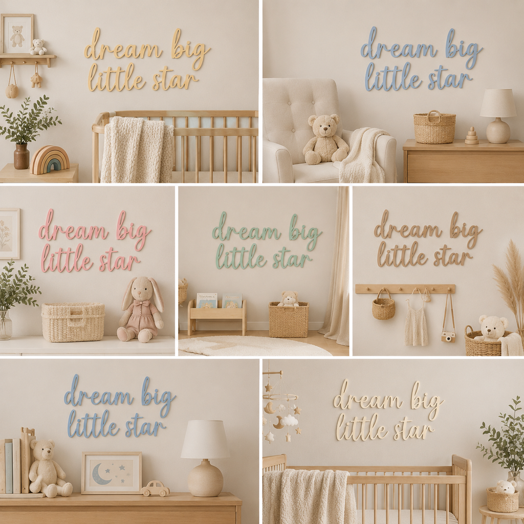 Dream Big Little Star Wooden Nursery Wall Décor | Inspirational Baby Room Sign | Wooden Script Wall Art | Nursery Decoration