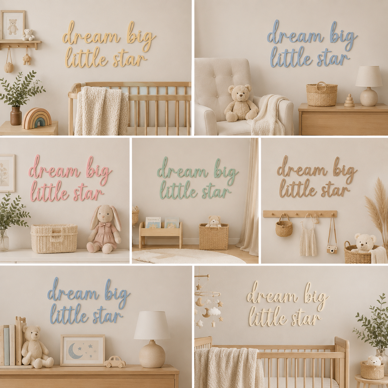 Dream Big Little Star Wooden Nursery Wall Décor | Inspirational Baby Room Sign | Wooden Script Wall Art | Nursery Decoration