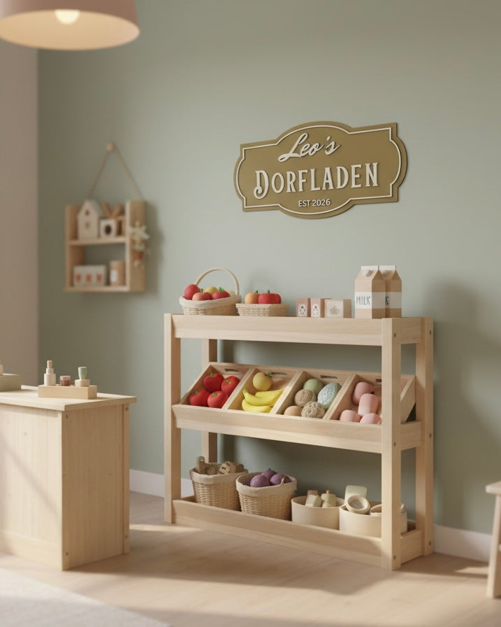 Personalised Wooden “Dorfladen” Sign for Children | Custom Play Shop Wall Sign image 1