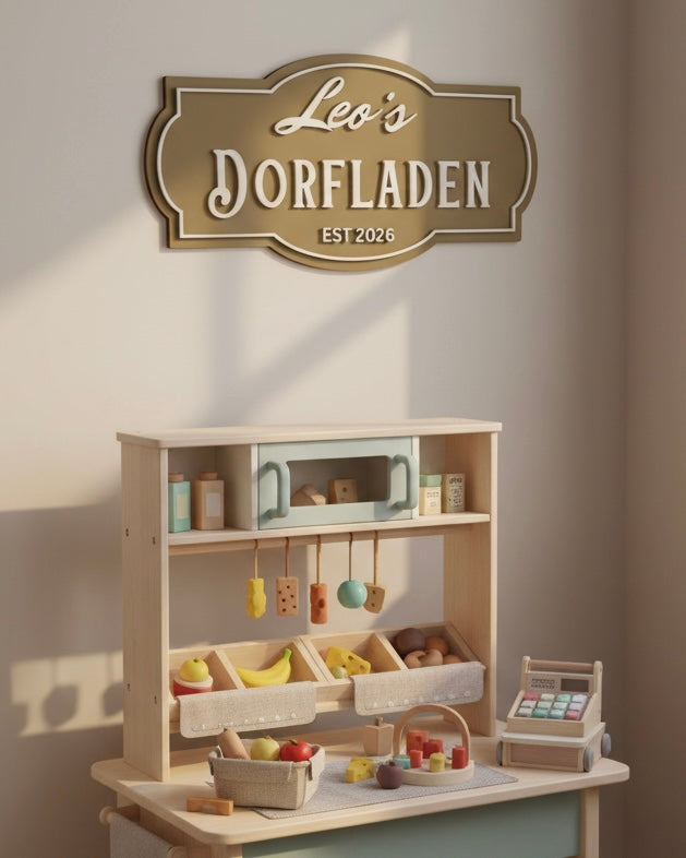 Personalised Wooden “Dorfladen” Sign for Children | Custom Play Shop Wall Sign image 7