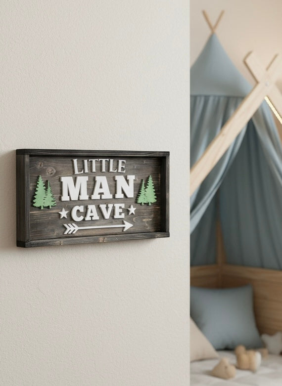 Little Man Cave Wooden Sign – Rustic Kids Room Wall Décor – Boys Bedroom Sign image 0