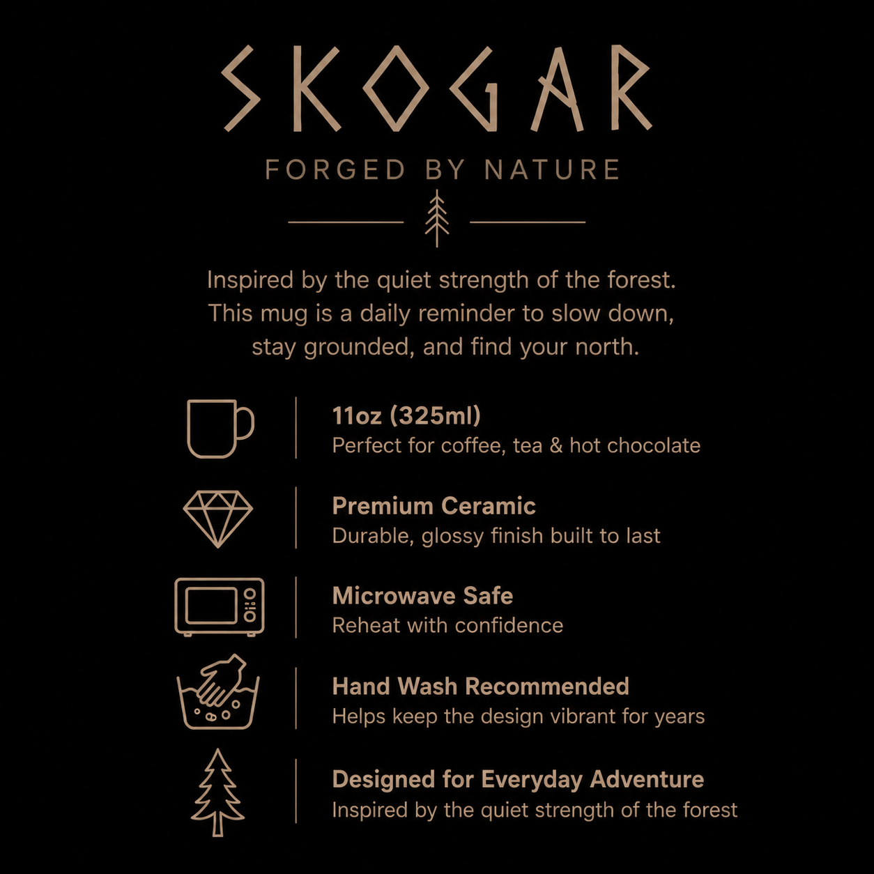 Black Coffee Mug | Forest Cup | Nature Lover | 325ml SKOGAR Woodland