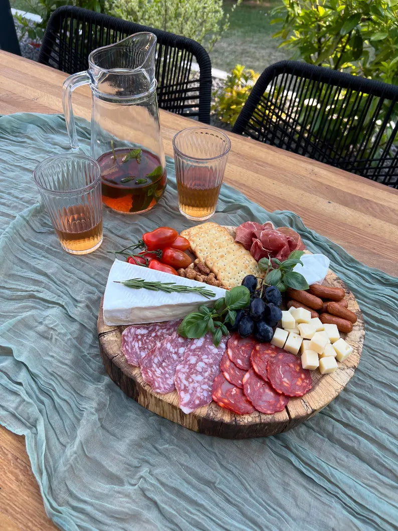 Rustic Oak Charcuterie Board for Entertaining – Large Round Wooden Serving image 7