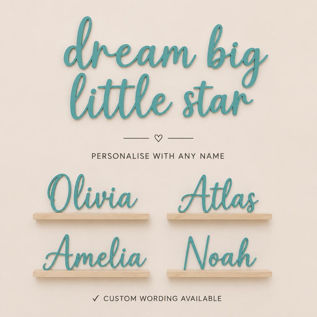 Dream Big Little Star Wooden Nursery Wall Décor | Inspirational Baby Room Sign | Wooden Script Wall Art | Nursery Decoration