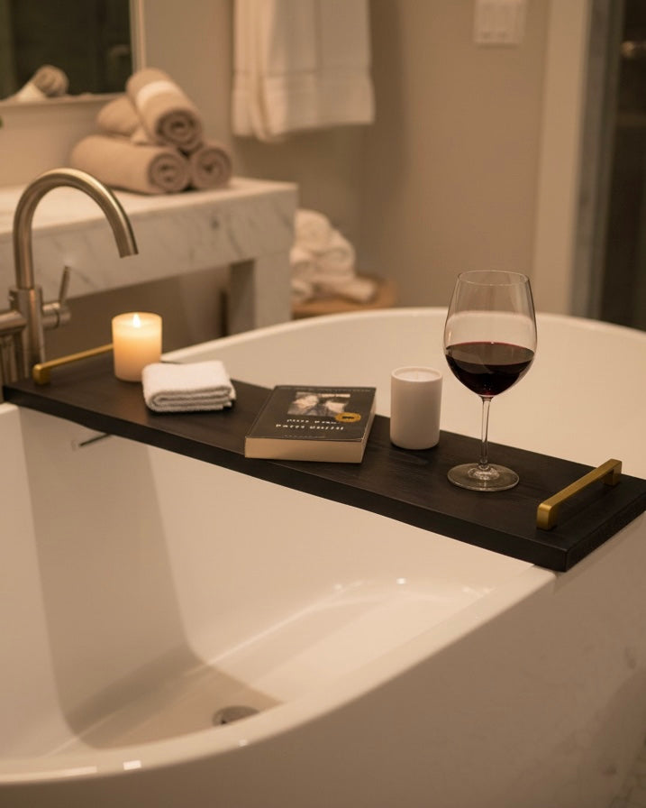 Rustic Solid Wood Bathtub Tray | Wooden Bath Caddy