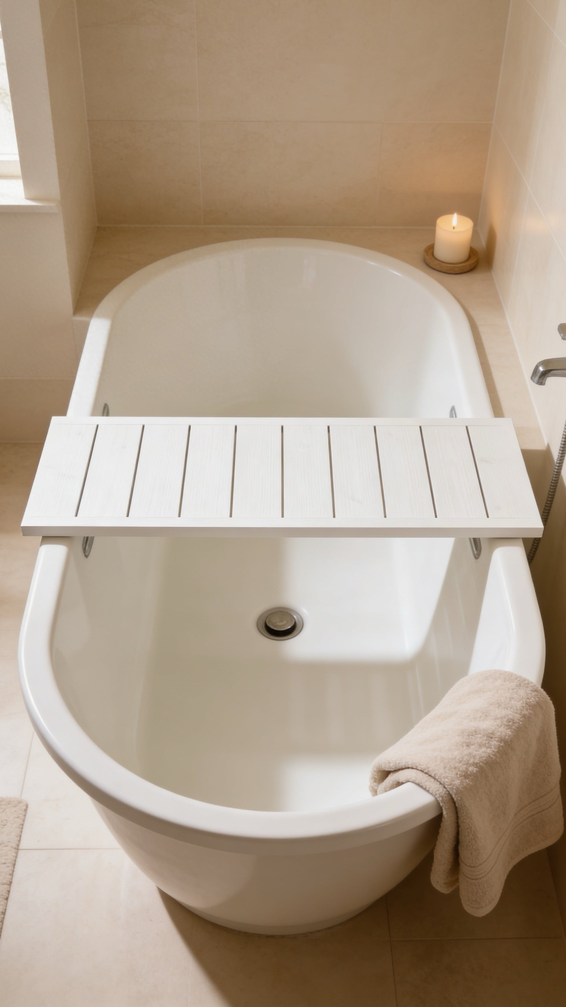 Wooden Bath Caddy Tray | Whitewash Bathtub Tray | Rustic Bath Bridge