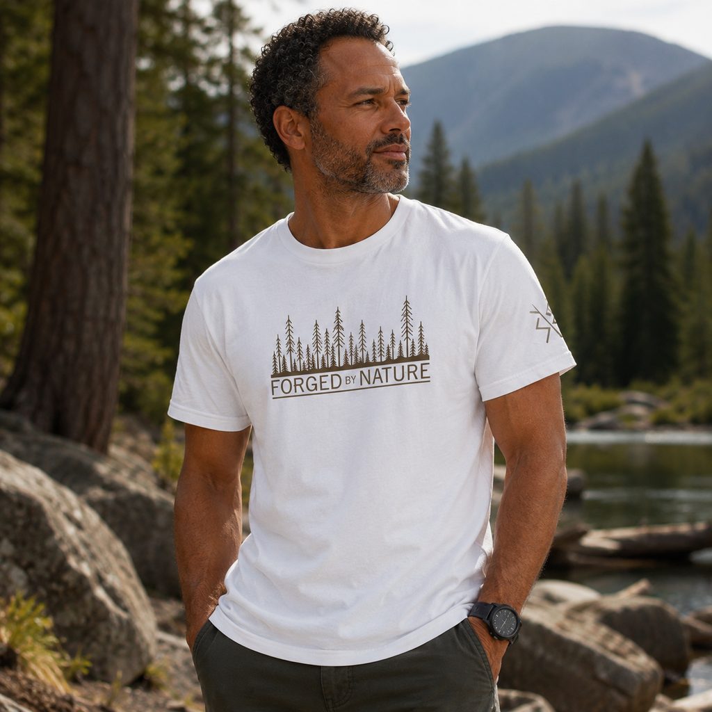 Nordic Forest T-Shirt for Men | Outdoor Graphic Tee | Nature Inspired Shirt | Wilderness Clothing | Scandinavian Style | Forged by Nature