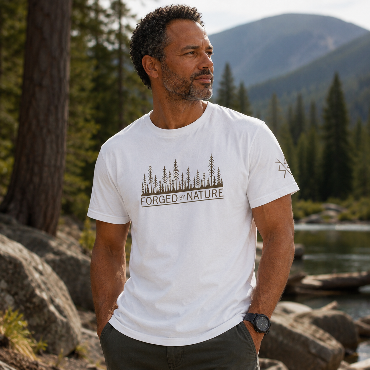 Nordic Forest T-Shirt for Men | Outdoor Graphic Tee | Nature Inspired Shirt | Wilderness Clothing | Scandinavian Style | Forged by Nature