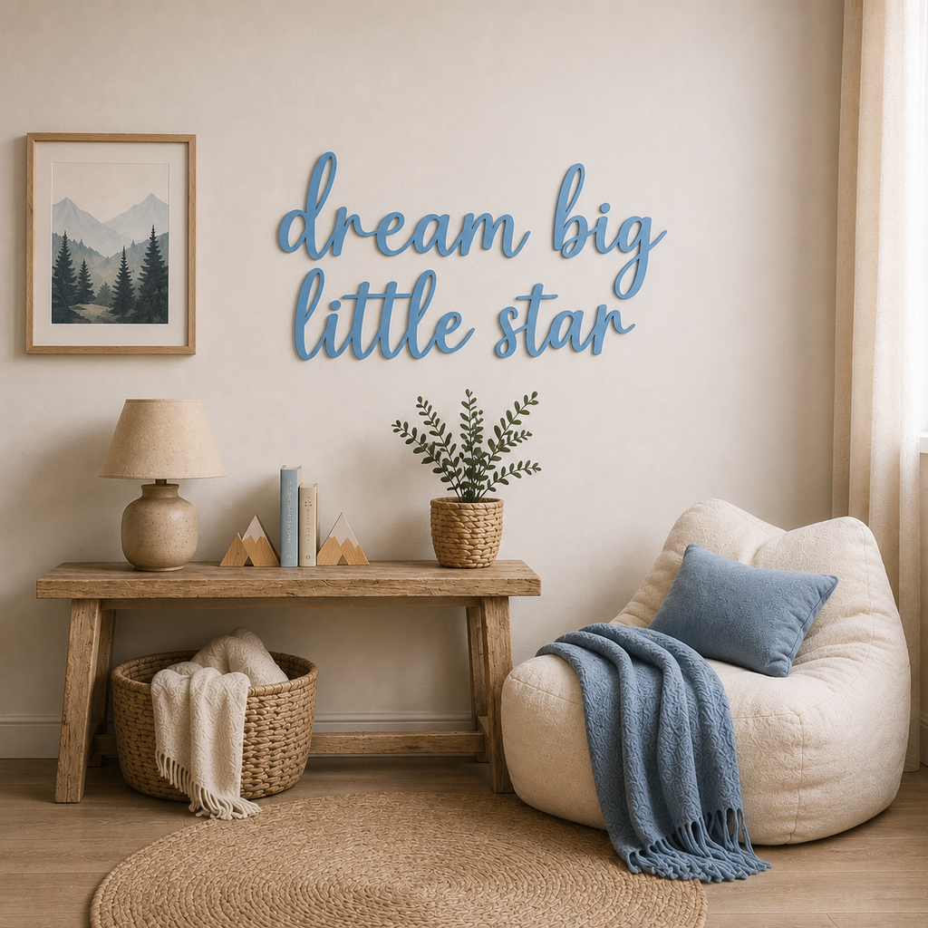 Dream Big Little Star Wooden Nursery Wall Décor | Inspirational Baby Room Sign | Wooden Script Wall Art | Nursery Decoration