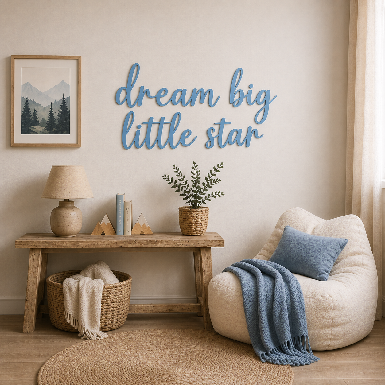 Dream Big Little Star Wooden Nursery Wall Décor | Inspirational Baby Room Sign | Wooden Script Wall Art | Nursery Decoration