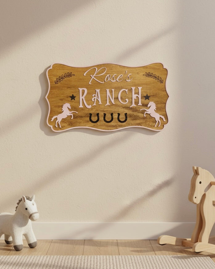 Personalised Children's Ranch Name Sign | Custom Wooden Wall Décor for Kids image 0