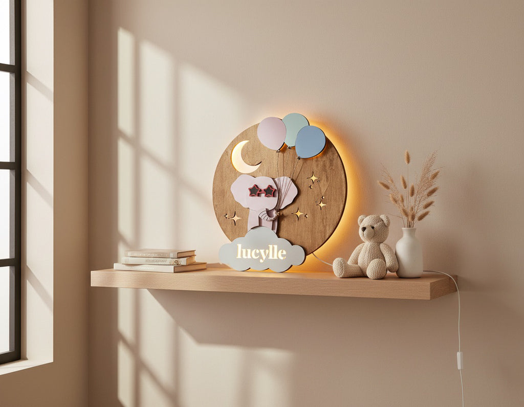 Personalised Night Light | Elephant Nursery Name Light image 12