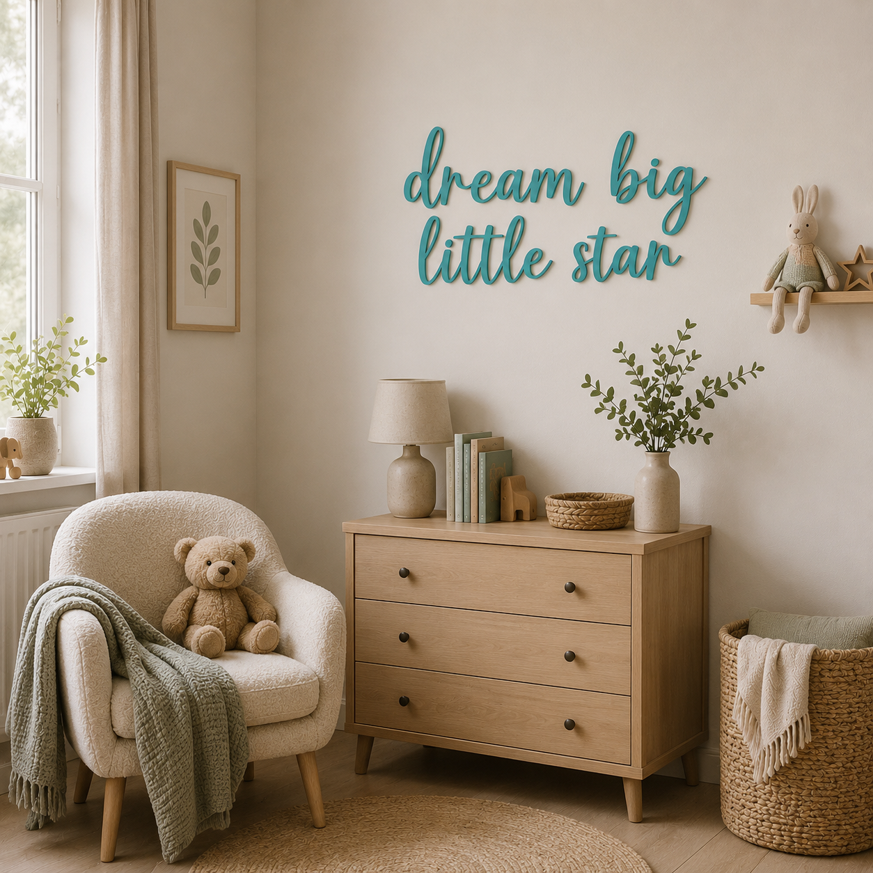 Dream Big Little Star Wooden Nursery Wall Décor | Inspirational Baby Room Sign | Wooden Script Wall Art | Nursery Decoration
