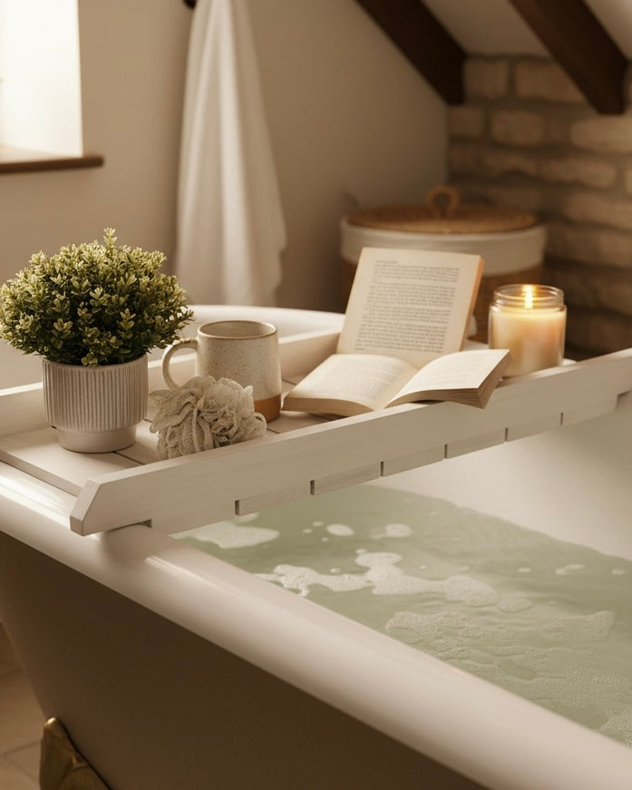 Handcrafted Rustic Wooden Slat Bath Caddy - Inset Base and Raised Sides image 0