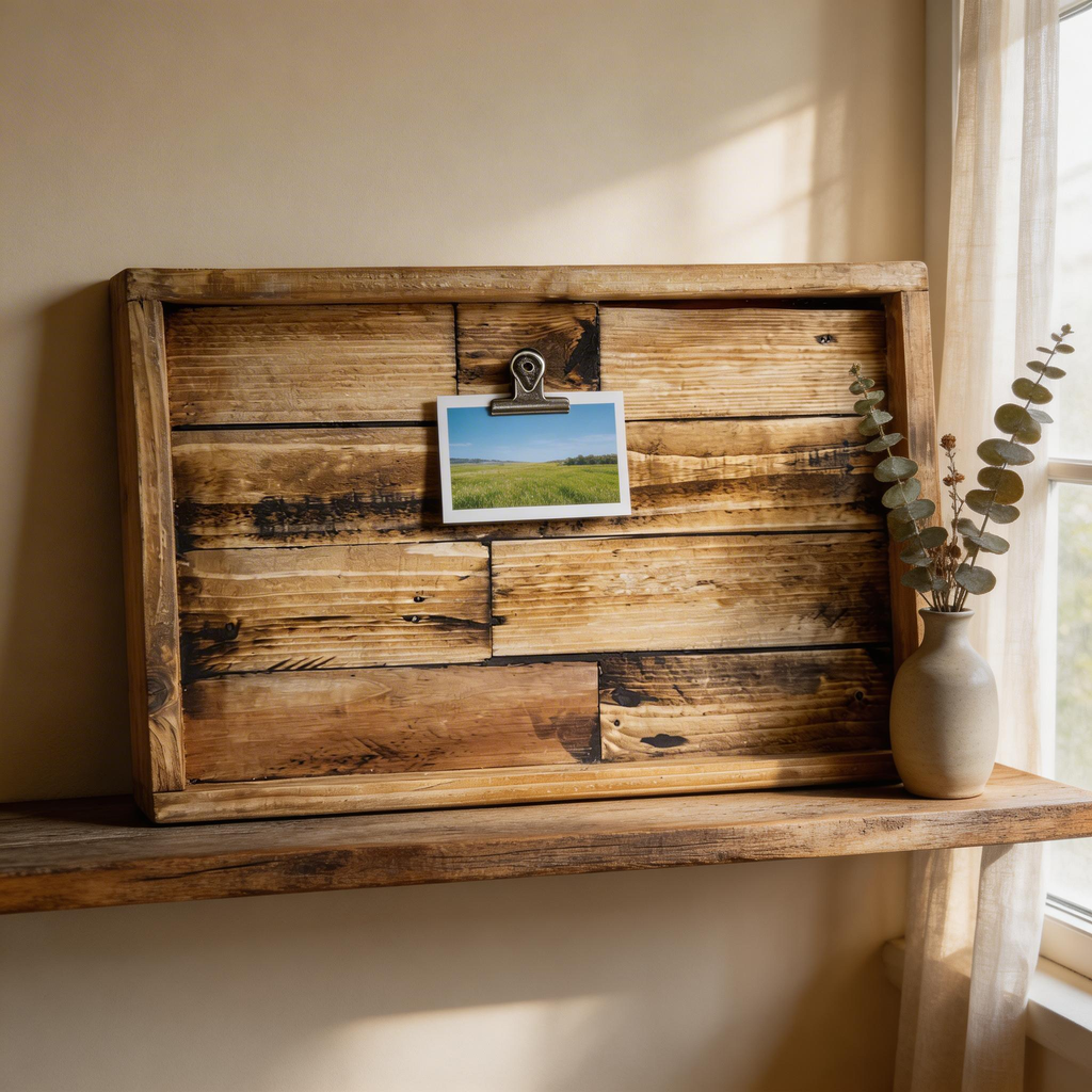 Reclaimed Wood Photo Frame – Rustic Pallet Wood Picture Holder with Clip image 1