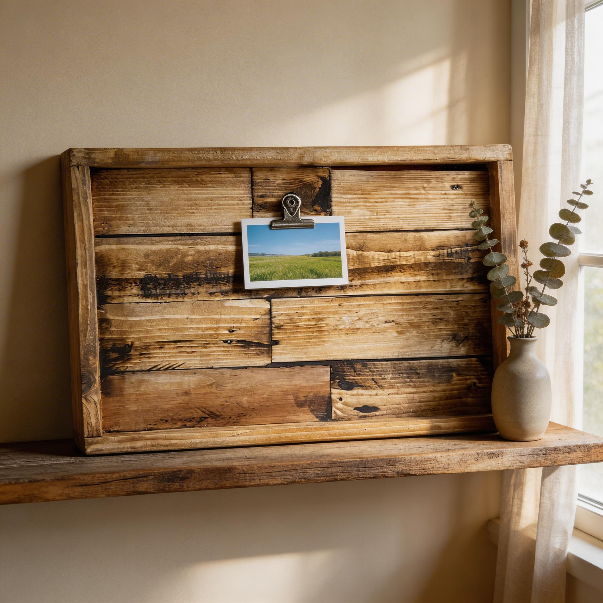 Reclaimed Wood Photo Frame – Rustic Pallet Wood Picture Holder with Clip image 1