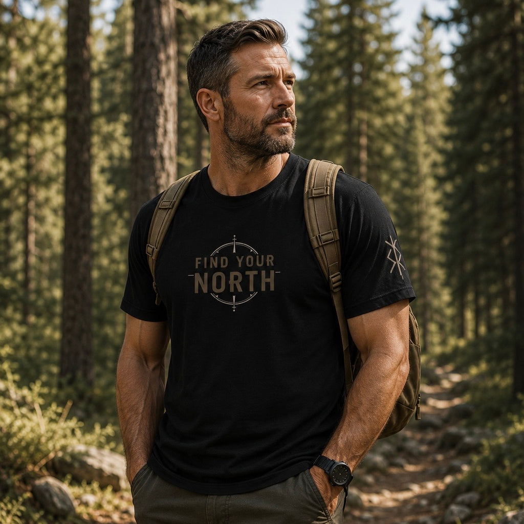 Find Your North Compass T-Shirt | Outdoor Adventure Hiking Tee SKOGAR
