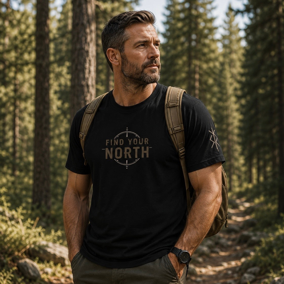 Find Your North Compass T-Shirt | Outdoor Adventure Hiking Tee SKOGAR