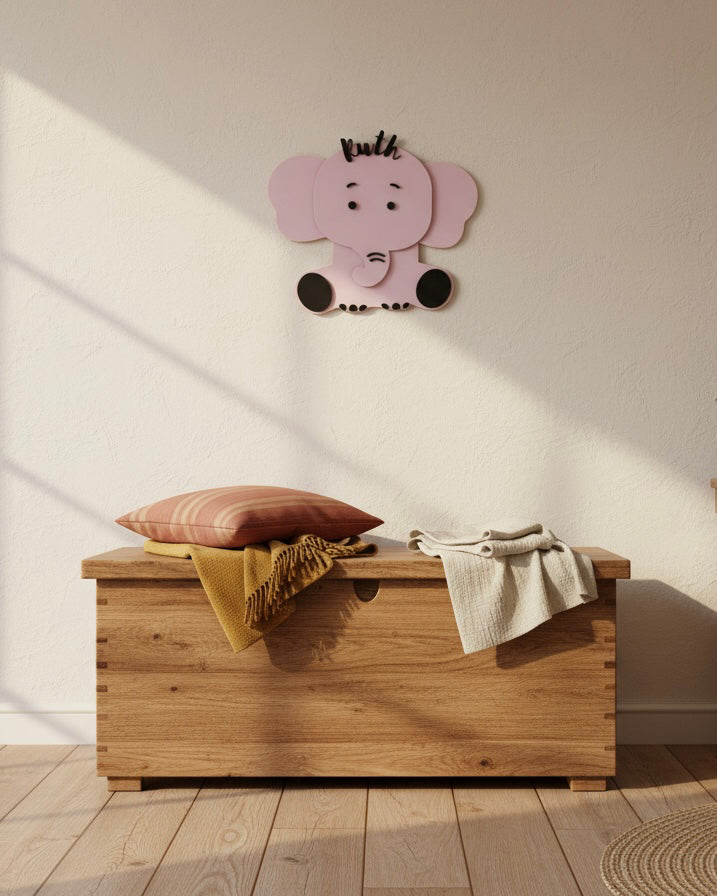 Personalised Elephant Nursery Name Sign – Custom Wooden Name Wall Décor image 5