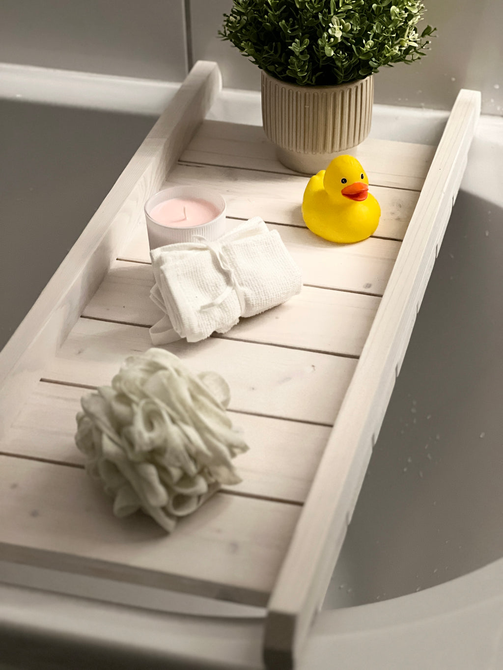 Handcrafted Rustic Wooden Slat Bath Caddy - Inset Base and Raised Sides image 4