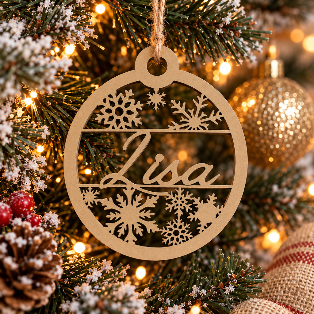Personalised Wooden Christmas Ornament with Snowflakes