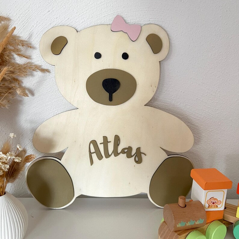 Personalized Children’s Name on a Teddy Bear Wall Hanging Plaque image 1