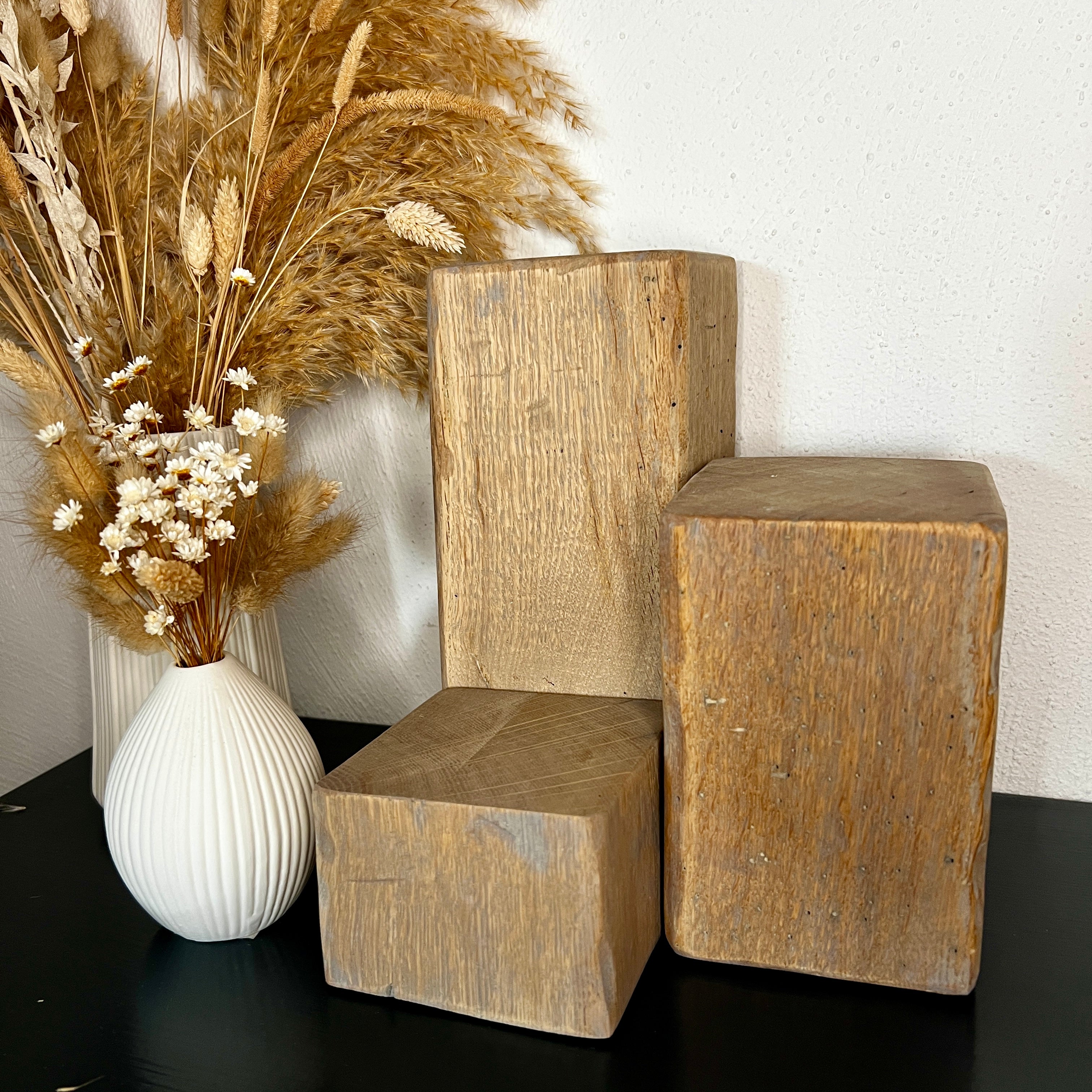 Decorative Oak Wood Blocks – Set of 3 in Natural, Whitewashed or Antique Grey