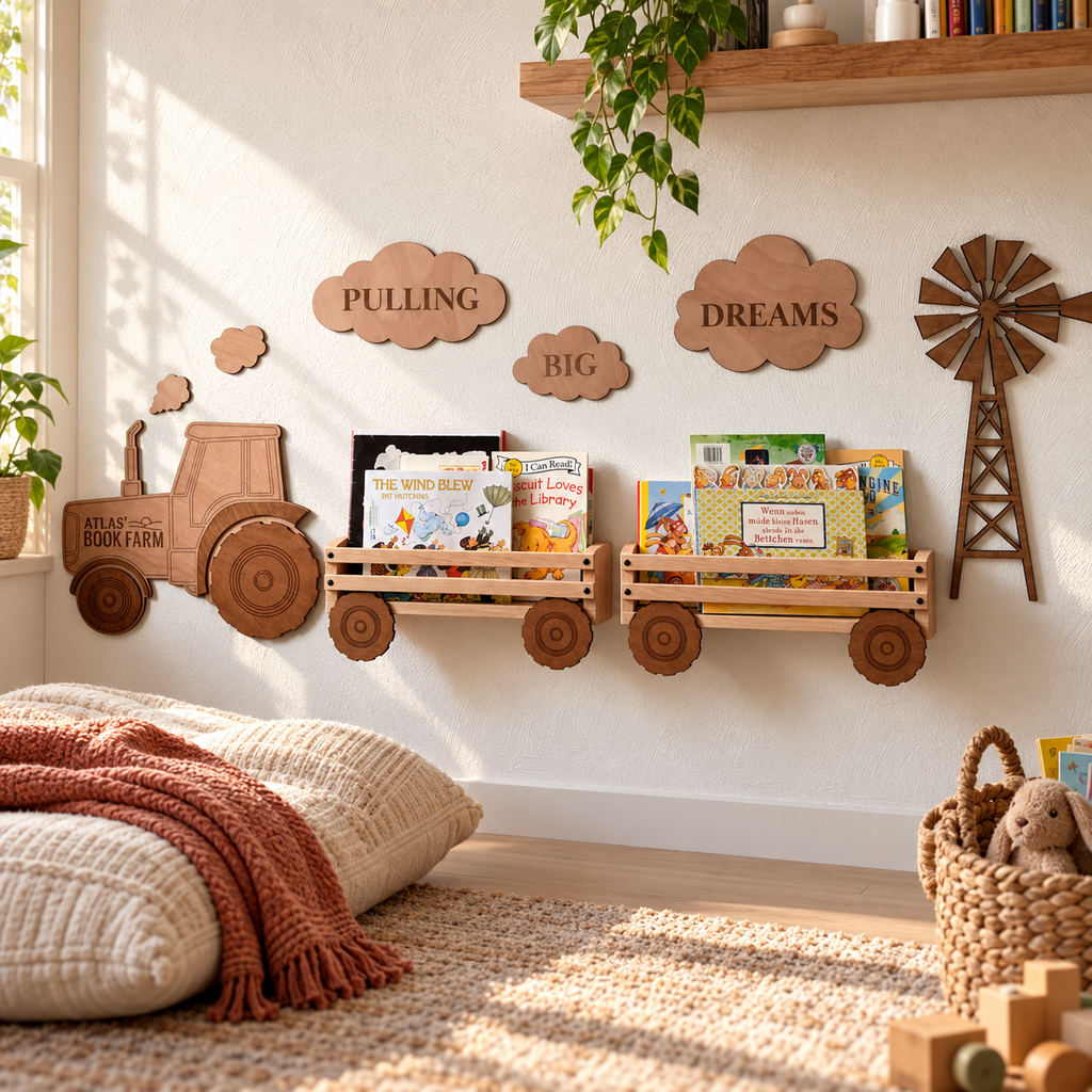Personalized Tractor Nursery Bookshelf Set