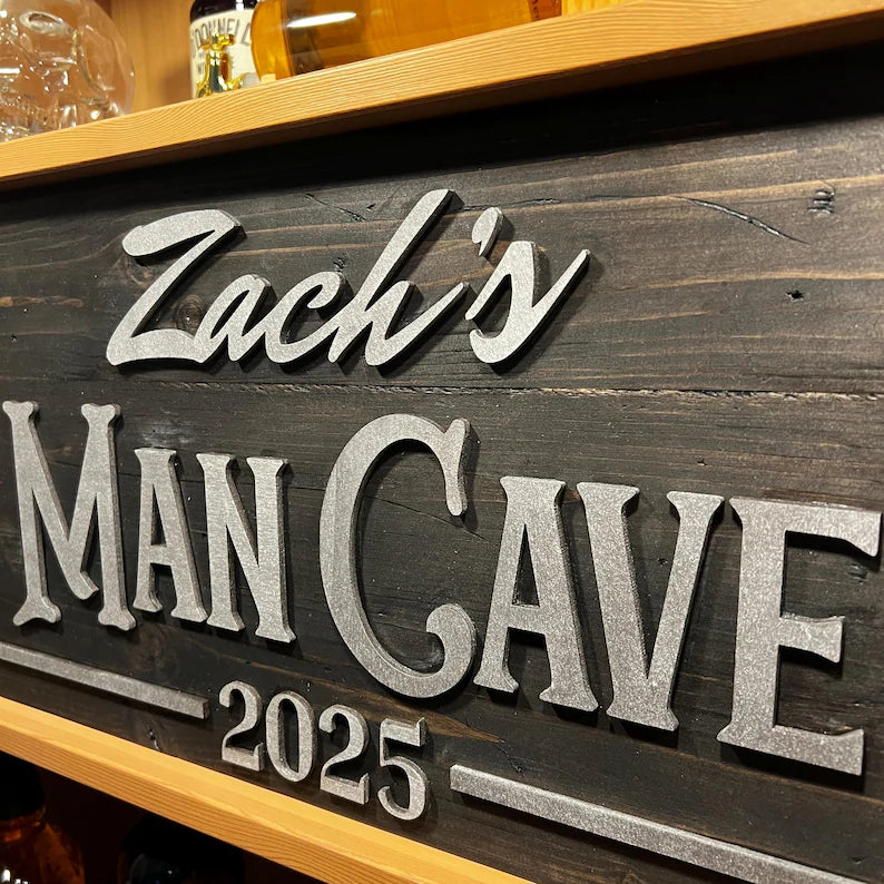 Personalized Man Cave Wood Slat Sign with Name and Year; Father’s Day image 5