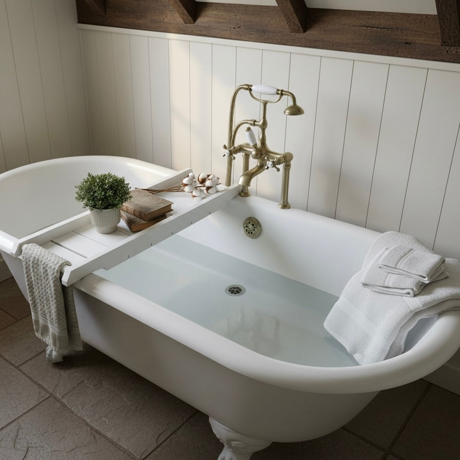 Handmade Bath Caddy | Wooden Bathtub Tray with Towel Rail | Custom Bath Board