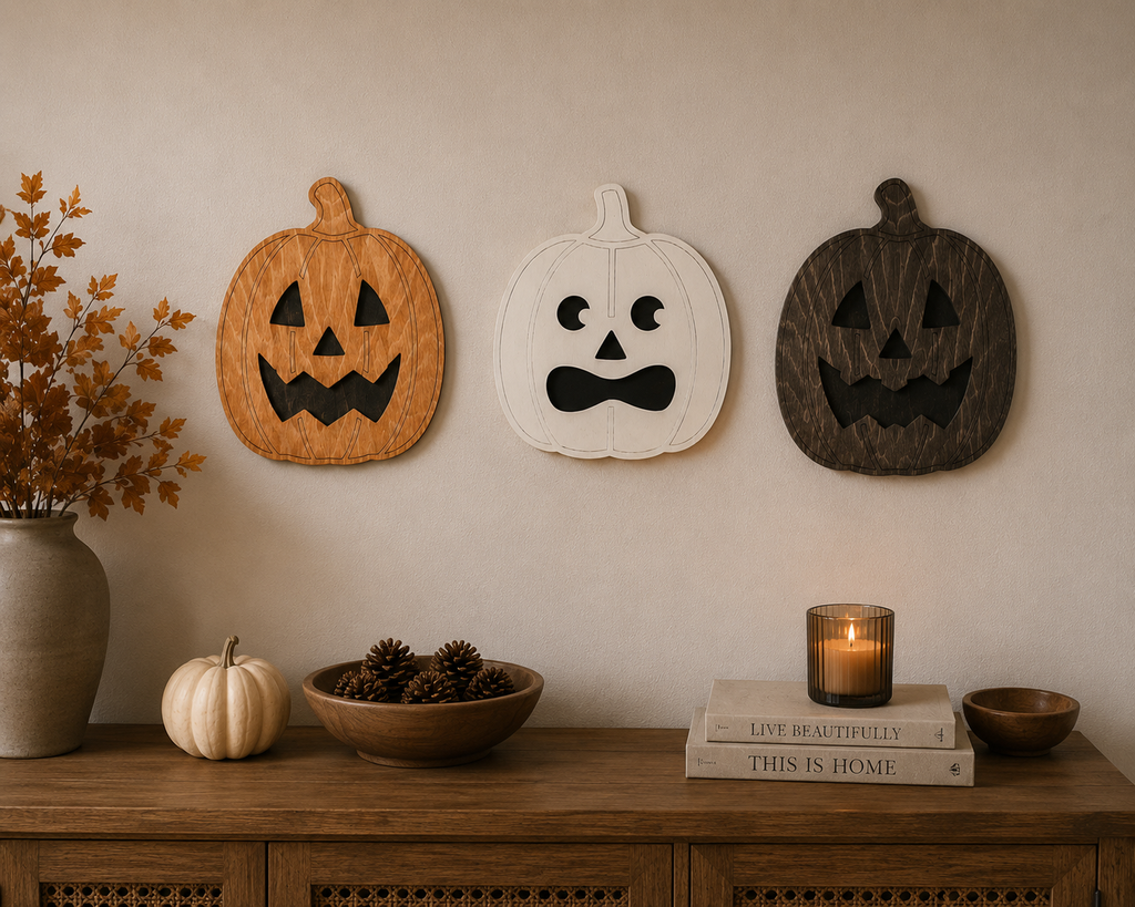 Halloween Pumpkin Décor – Wooden Jack O Lantern Rustic Halloween Wall & Shelf Décor