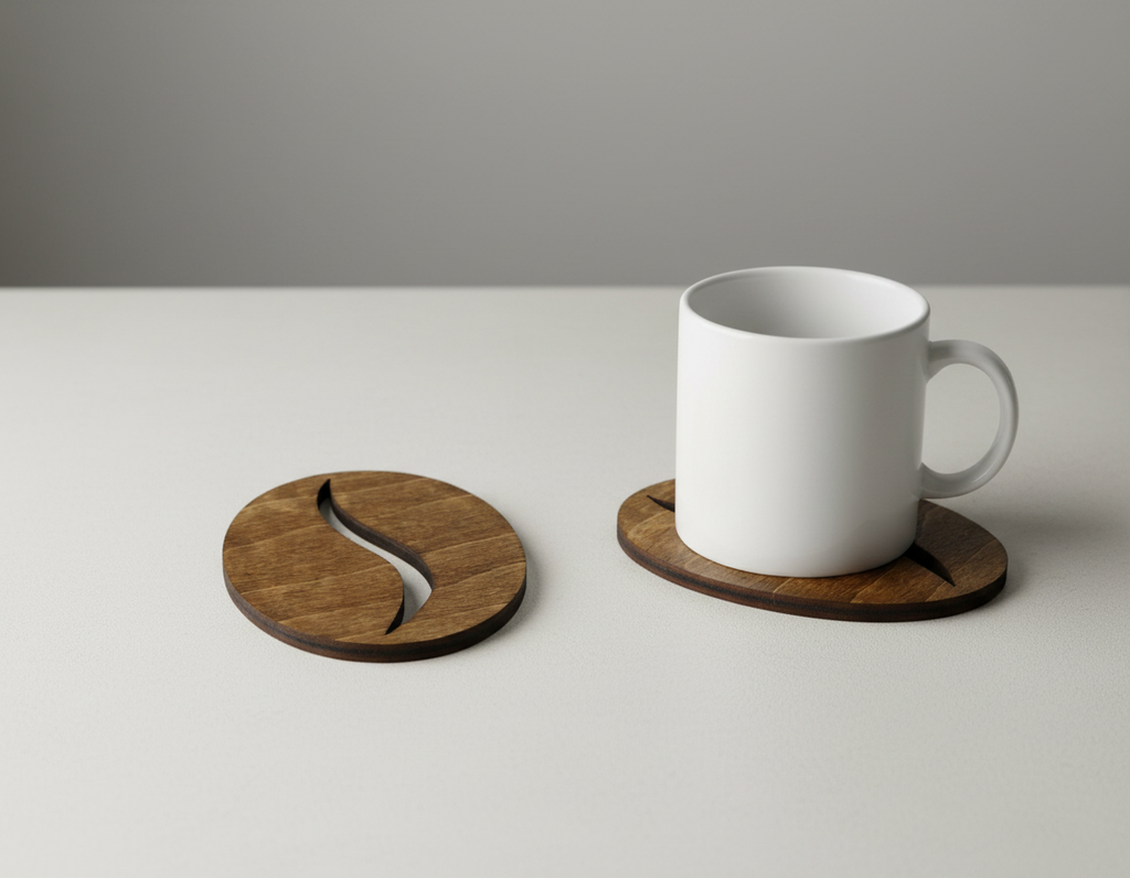 Coffee Bean Coaster Wooden – Beech Wood Coaster with Cork Feet