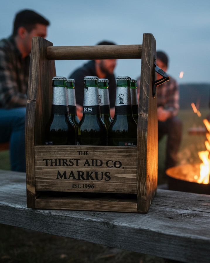 Personalised Beer Caddy Wooden Bottle Carrier with Opener – Custom Beer Holder image 5