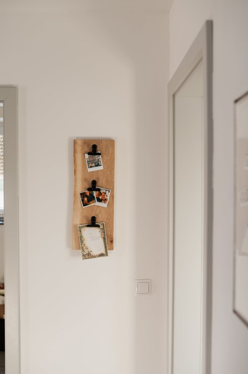 Rustic Oak Photo Display Board – Live Edge Picture Holder with Clips image 3