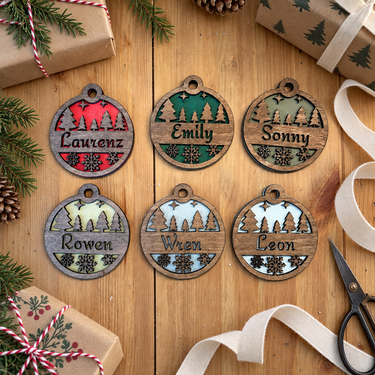 Personalised Wooden Christmas Ornament – Winter Forest