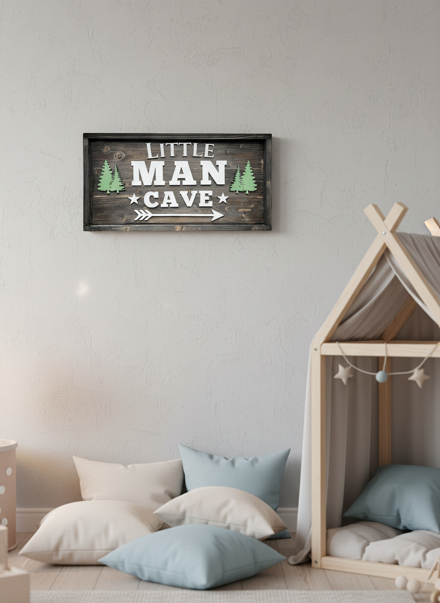 Little Man Cave Wooden Sign – Rustic Kids Room Wall Décor – Boys Bedroom Sign image 4