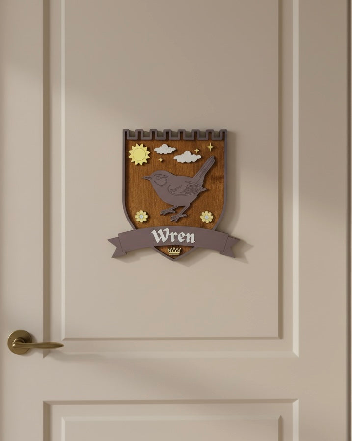 Personalised Wren Wall Crest | Woodland Nursery Décor