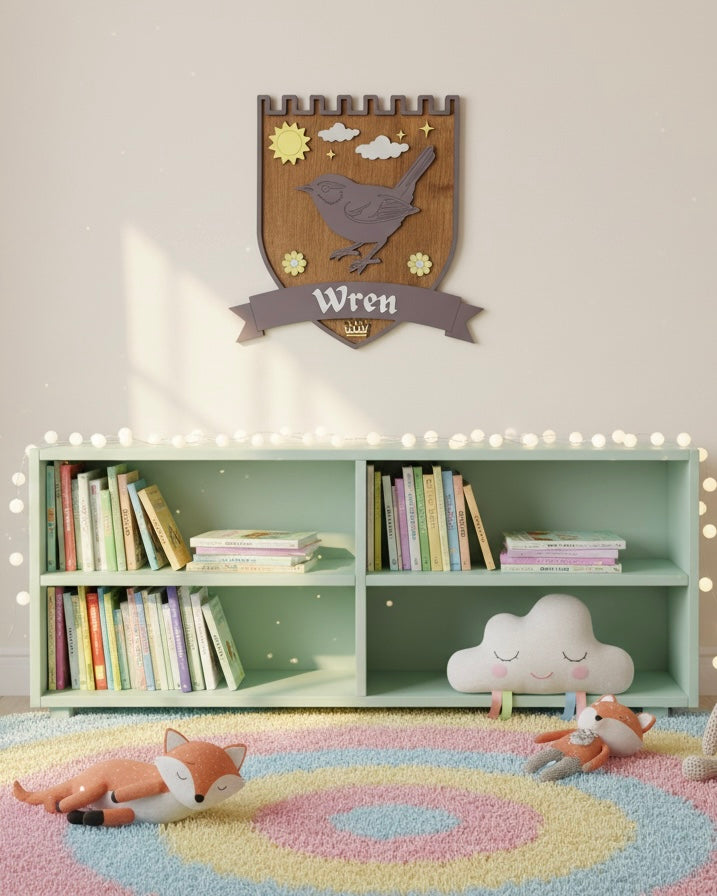 Personalised Wren Wall Crest | Woodland Nursery Décor