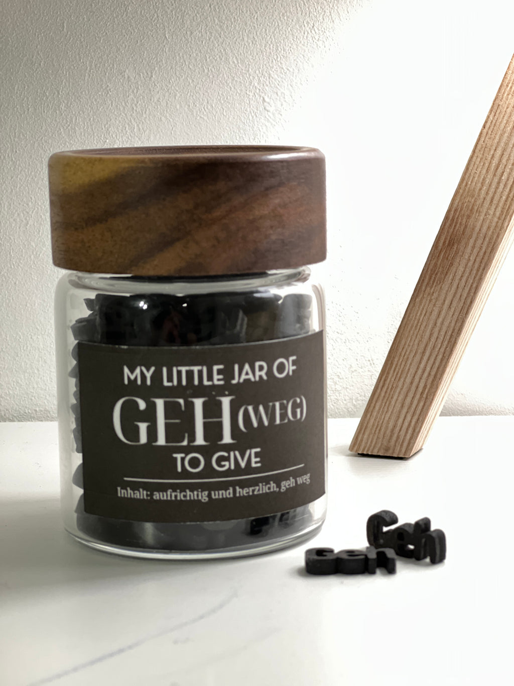 My Little Jar of “GEH (Weg) to Give” | Funny Desk Gift | Laser Cut Wooden Tokens image 8