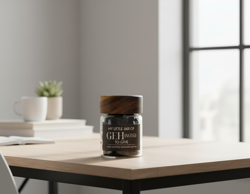 My Little Jar of “GEH (Weg) to Give” | Funny Desk Gift | Laser Cut Wooden Tokens image 11