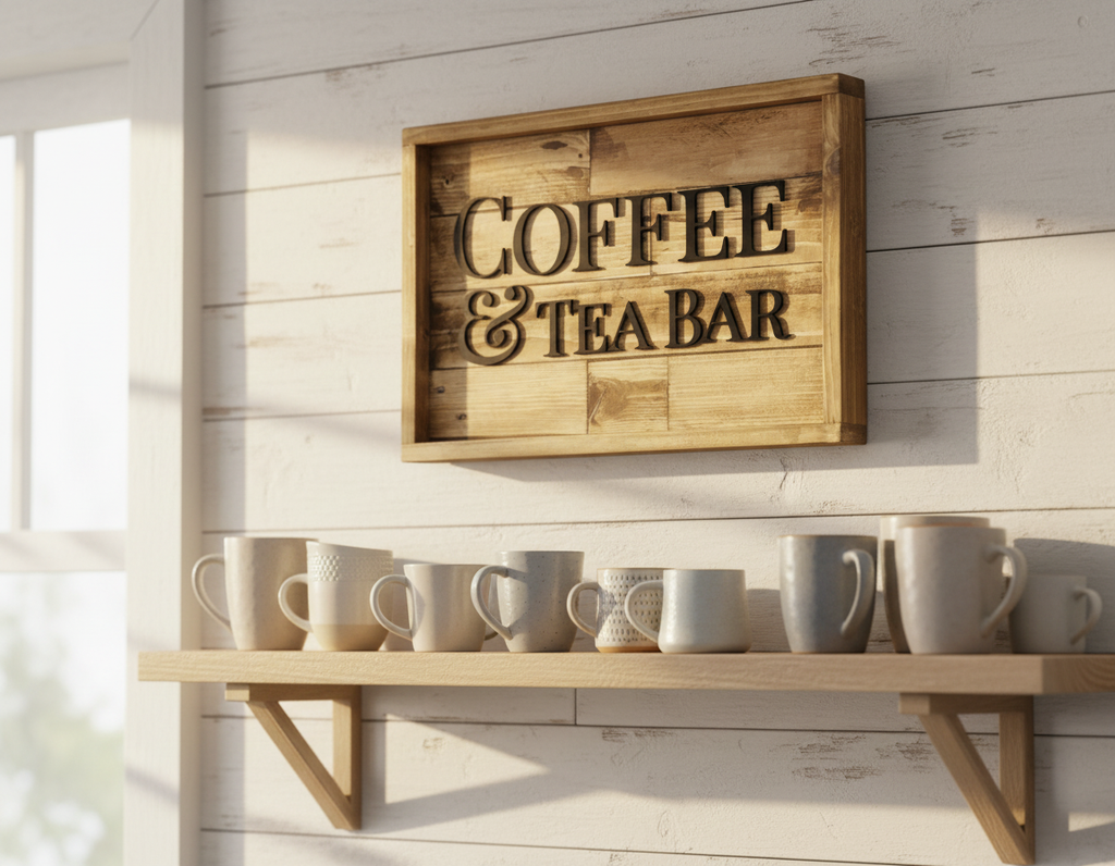 Rustic Coffee & Tea Bar Sign | Reclaimed Pallet Wood Wall Sign image 9