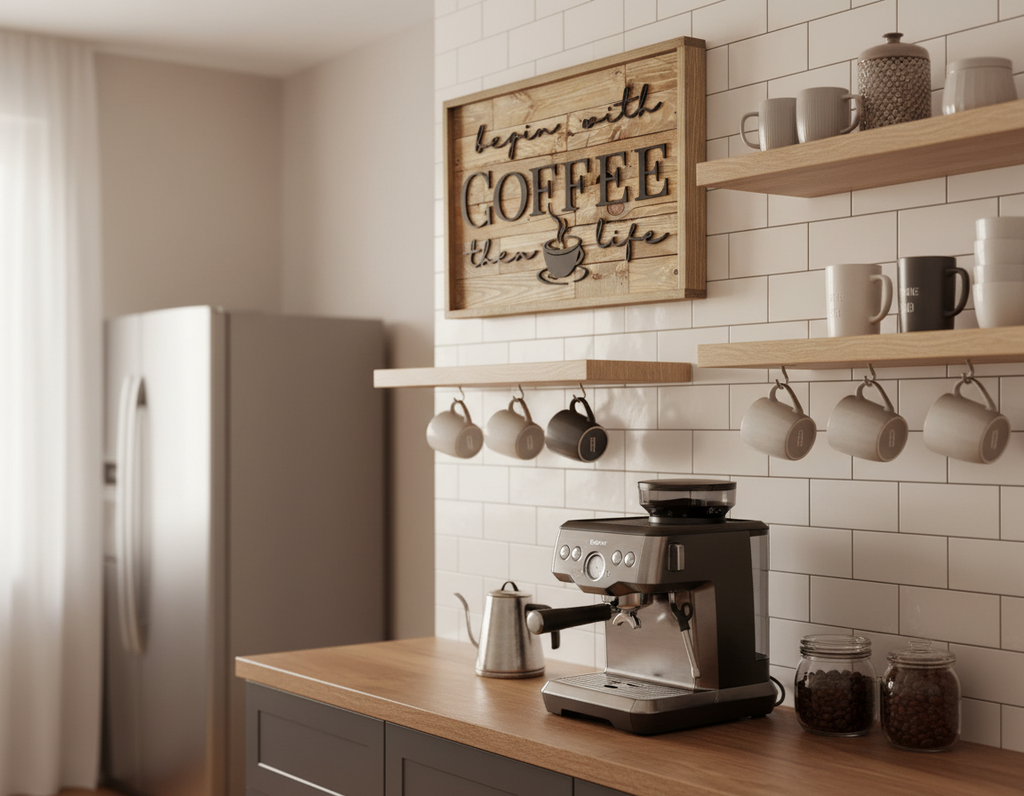 Begin With Coffee Then Life Sign | Rustic Pallet Wood Coffee Bar Wall Art image 4
