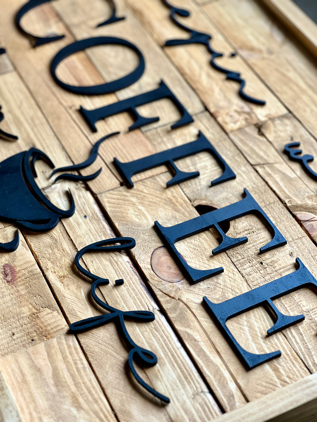 Begin With Coffee Then Life Sign | Rustic Pallet Wood Coffee Bar Wall Art image 11