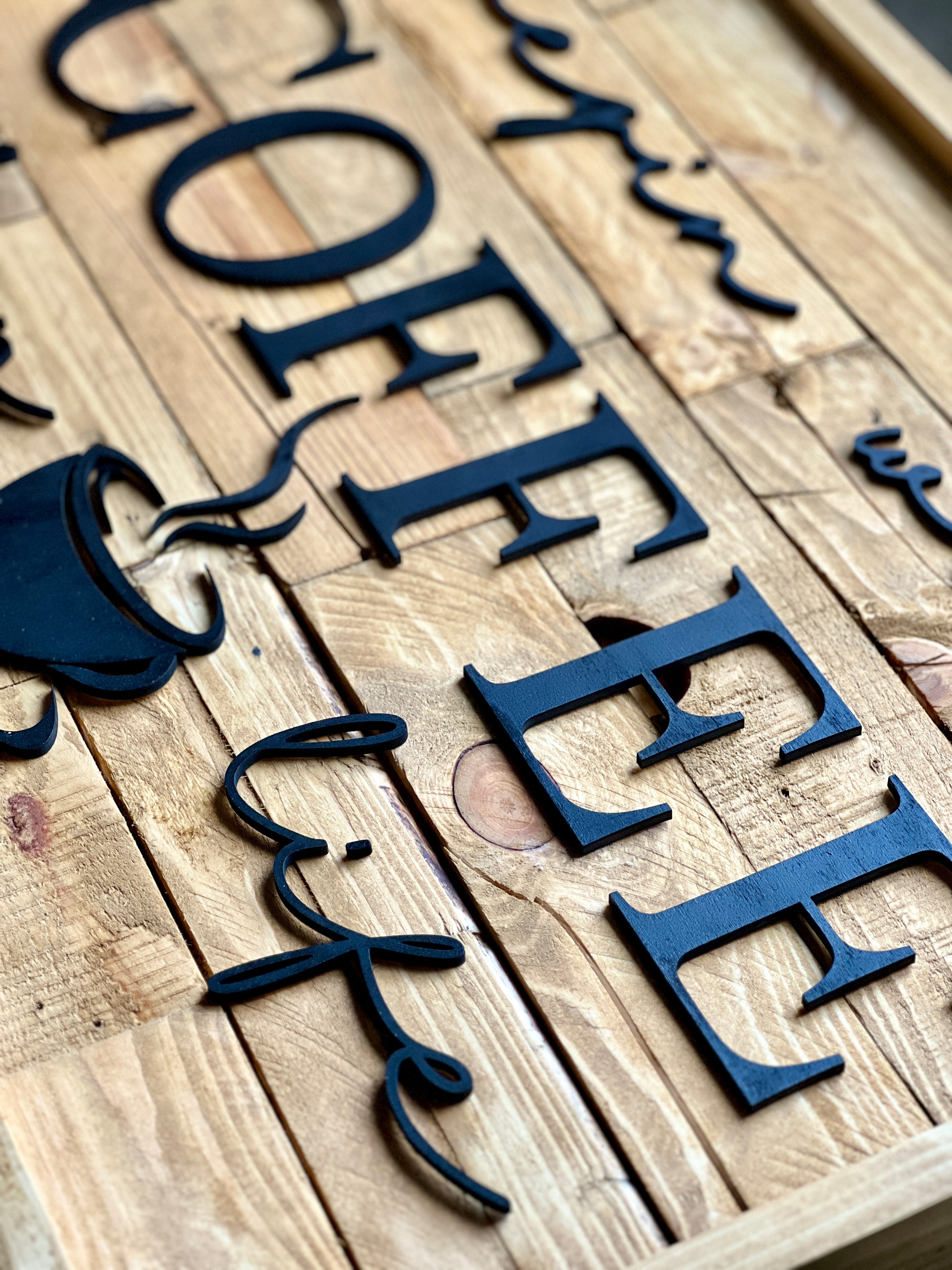 Begin With Coffee Then Life Sign | Rustic Pallet Wood Coffee Bar Wall Art image 11